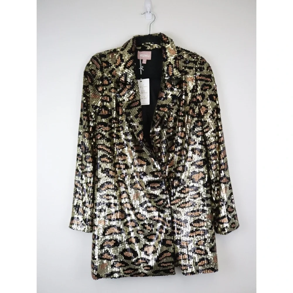 NWT Show Me Your‎ Mumu Bazel Blazer Dress Party Cheetah Sequins XS - Picture 2 of 10